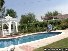 sexy babe sucks cock by the pool Thumb