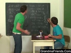 Nasty old teacher is nailed by two young students Thumb