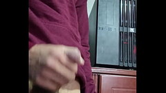 Latina cums on her cock in front of her computer Thumb