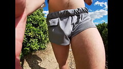 My cock manages to come out of my short shorts, people see it Thumb
