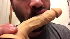 Teasing my mouth with my dildo then deep throating it Thumb