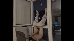 Slim gay teenager exposes masturbation cumshot in front of the window - college boy / gay boy /twink Thumb